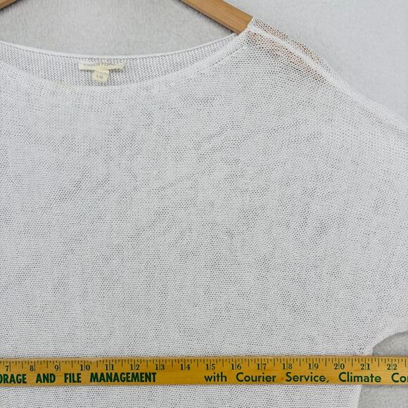 EILEEN FISHER Sweater L Organic Linen Short Sleeve Boat Neck Sheer White - Picture 10 of 12